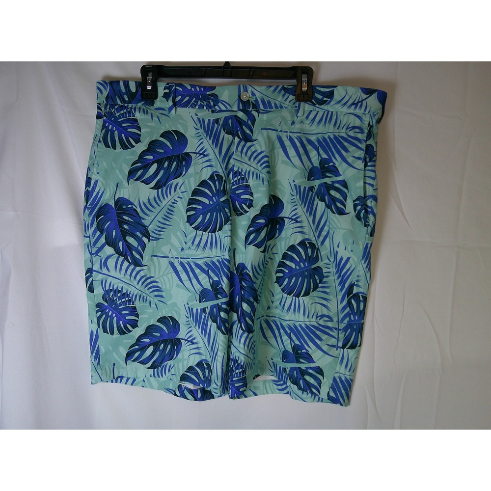 Walter Hagen 11 Majors Mens Golf Shorts Size 40 Tropical Palm Leaf Mint Blue